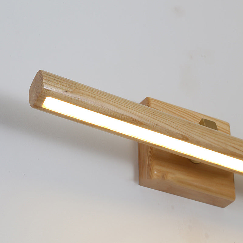 Simplicity Wooden LED Mirror Light Modern Style Long Strip Wall Sconce in Beige
