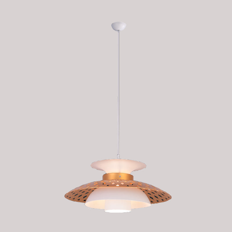 1 Bulb Domed Hanging Lamp Contemporary Metal Ceiling Pendant Light in White and Gold