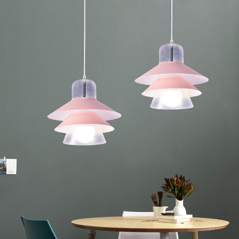 Wide Flare Pendant Lighting Modernist Metal 1 Bulb Hanging Light Fixture in Pink