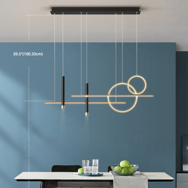 Silica Gel LED Linear Island Pendant Light in Modern Luxury Style Wrought Iron Ceiling Fixture for Dining Room