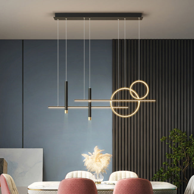 Silica Gel LED Linear Island Pendant Light in Modern Luxury Style Wrought Iron Ceiling Fixture for Dining Room
