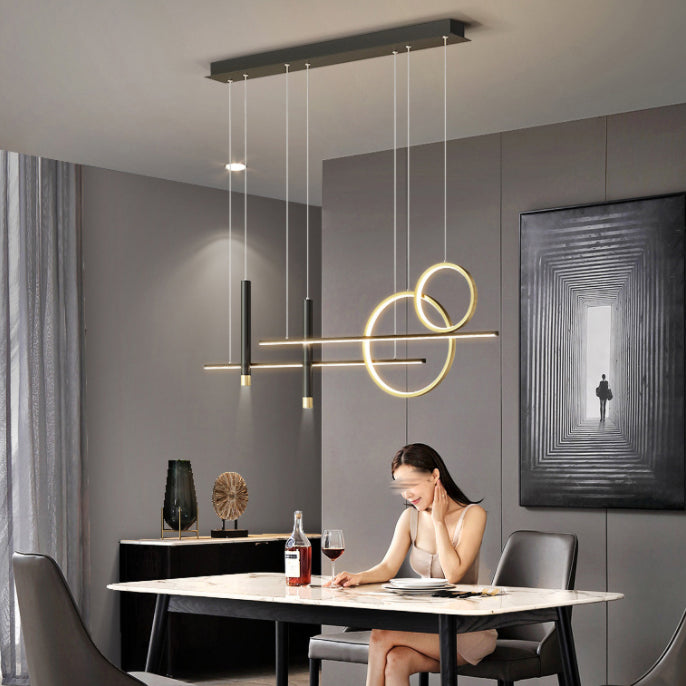 Silica Gel LED Linear Island Pendant Light in Modern Luxury Style Wrought Iron Ceiling Fixture for Dining Room