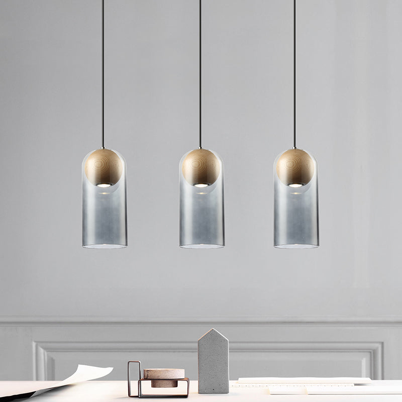 Smoke Gray Glass Cylinder Hanging Light Contemporary 1 Head Ceiling Suspension Lamp