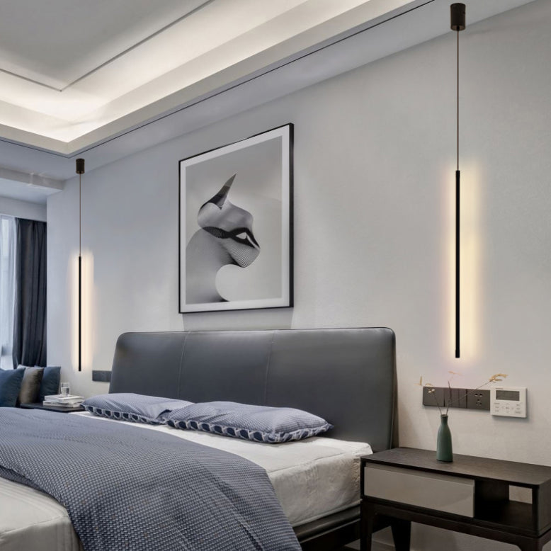 Black Aluminum New Modern Hanging Ceiling Light Linear 1-Light Pendant Light for Bedroom