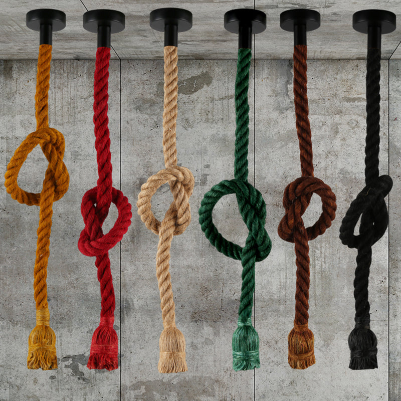 Vintage Bare Bulb Design Drop Lighting 1-Light Rope Pendant Light Fixture for Bar