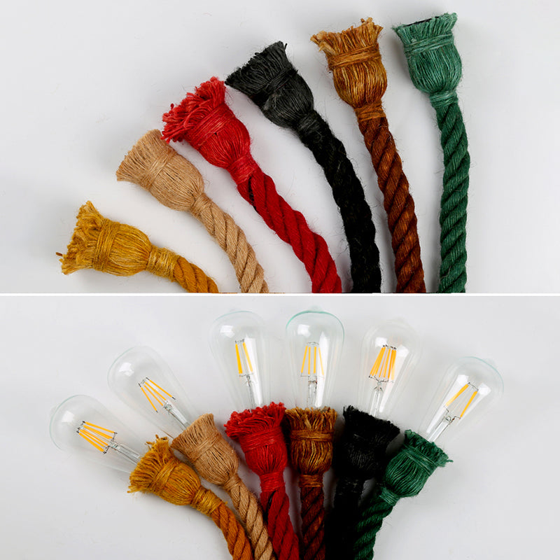 Vintage Bare Bulb Design Drop Lighting 1-Light Rope Pendant Light Fixture for Bar