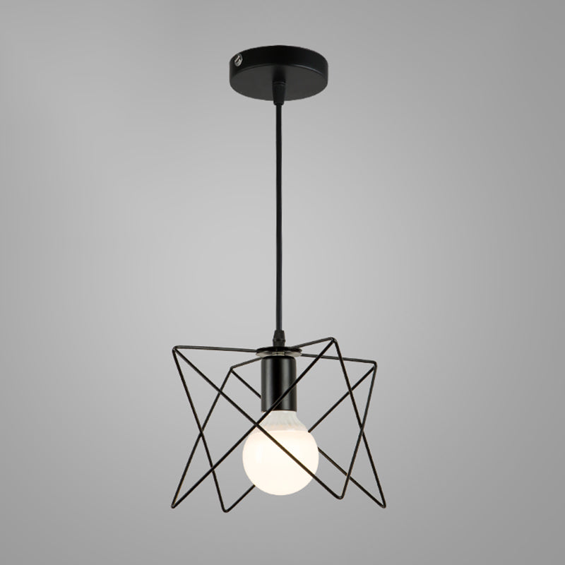 Industrial Cage Pendant Lighting 1-Light Metal Drop Lamp in Black for Restaurant