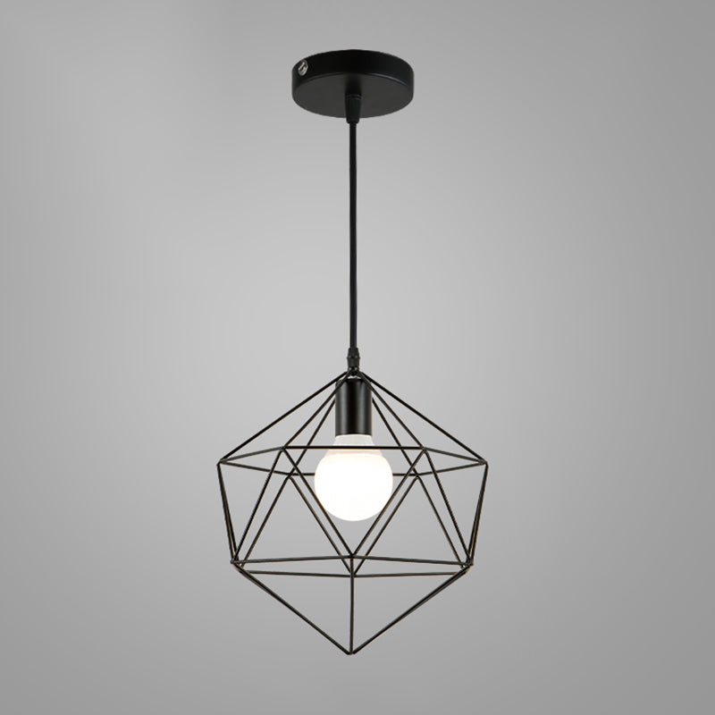 Industrial Cage Pendant Lighting 1-Light Metal Drop Lamp in Black for Restaurant