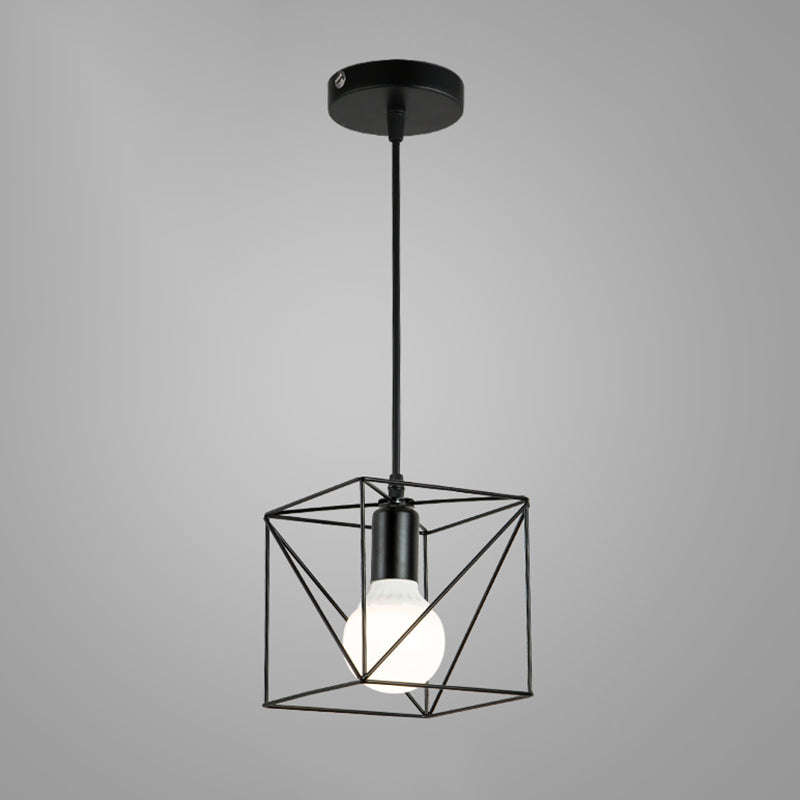 Industrial Cage Pendant Lighting 1-Light Metal Drop Lamp in Black for Restaurant
