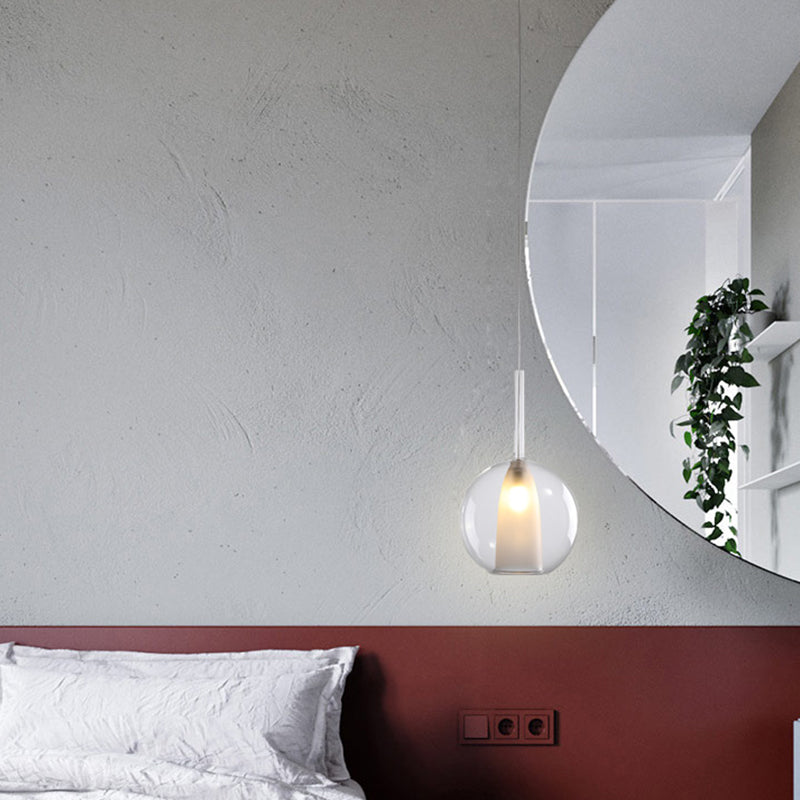 Spherical Hanging Lighting Modernism Smoke Gray/Clear Glass 1 Bulb Ceiling Pendant Light, 6"/7" Wide