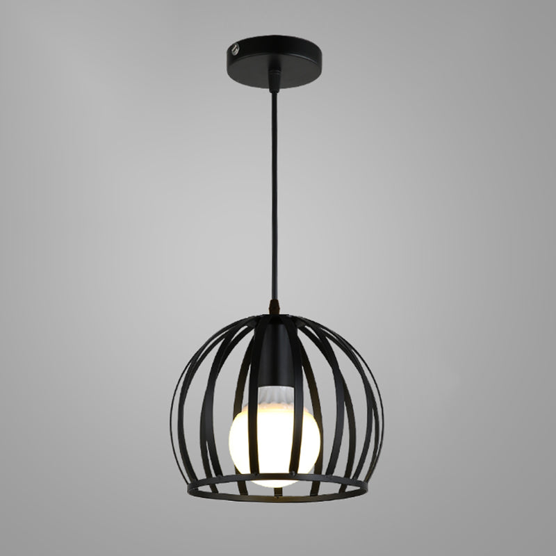 Industrial Cage Pendant Lighting 1-Light Metal Drop Lamp in Black for Restaurant