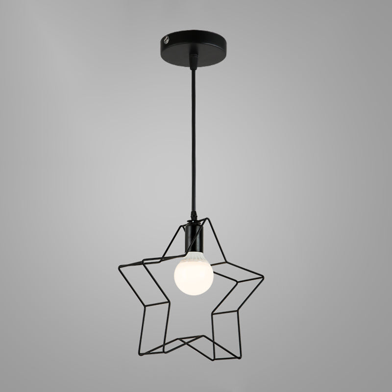Industrial Cage Pendant Lighting 1-Light Metal Drop Lamp in Black for Restaurant