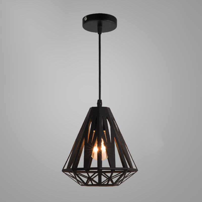 Industrial Cage Pendant Lighting 1-Light Metal Drop Lamp in Black for Restaurant