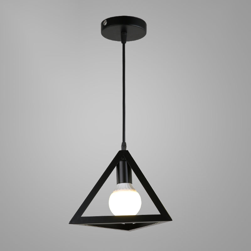 Industrial Cage Pendant Lighting 1-Light Metal Drop Lamp in Black for Restaurant