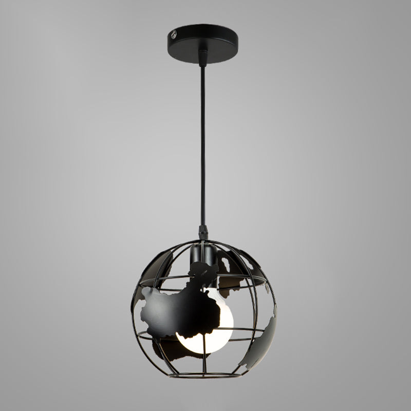 Industrial Cage Pendant Lighting 1-Light Metal Drop Lamp in Black for Restaurant