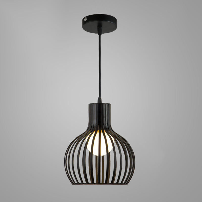 Industrial Cage Pendant Lighting 1-Light Metal Drop Lamp in Black for Restaurant