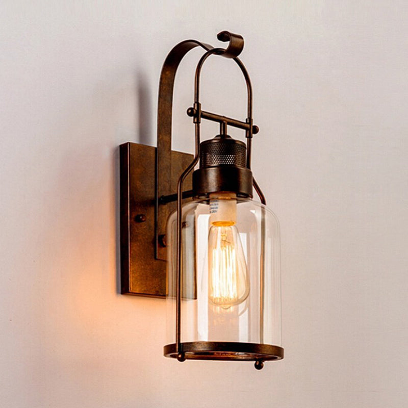 Cylinder Clear Glass Wall Mount Lamp 1-Light Vintage Coastal Wall Lighting Fixture for Hallway