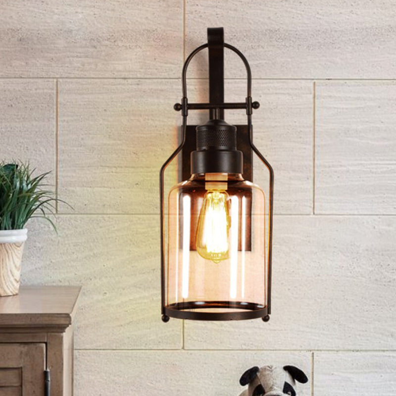 Cylinder Clear Glass Wall Mount Lamp 1-Light Vintage Coastal Wall Lighting Fixture for Hallway
