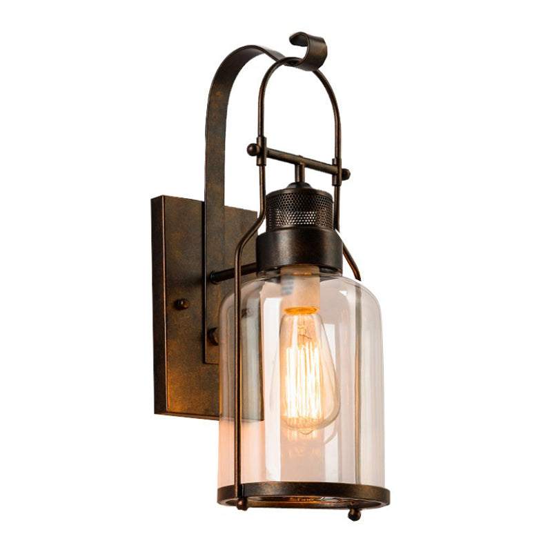 Cylinder Clear Glass Wall Mount Lamp 1-Light Vintage Coastal Wall Lighting Fixture for Hallway