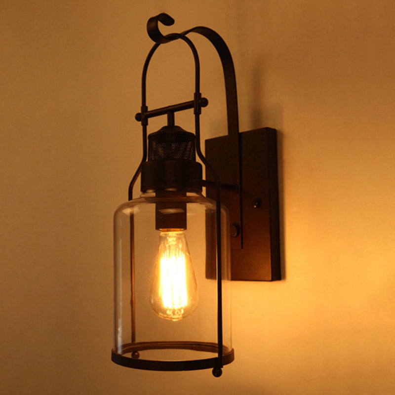 Cylinder Clear Glass Wall Mount Lamp 1-Light Vintage Coastal Wall Lighting Fixture for Hallway