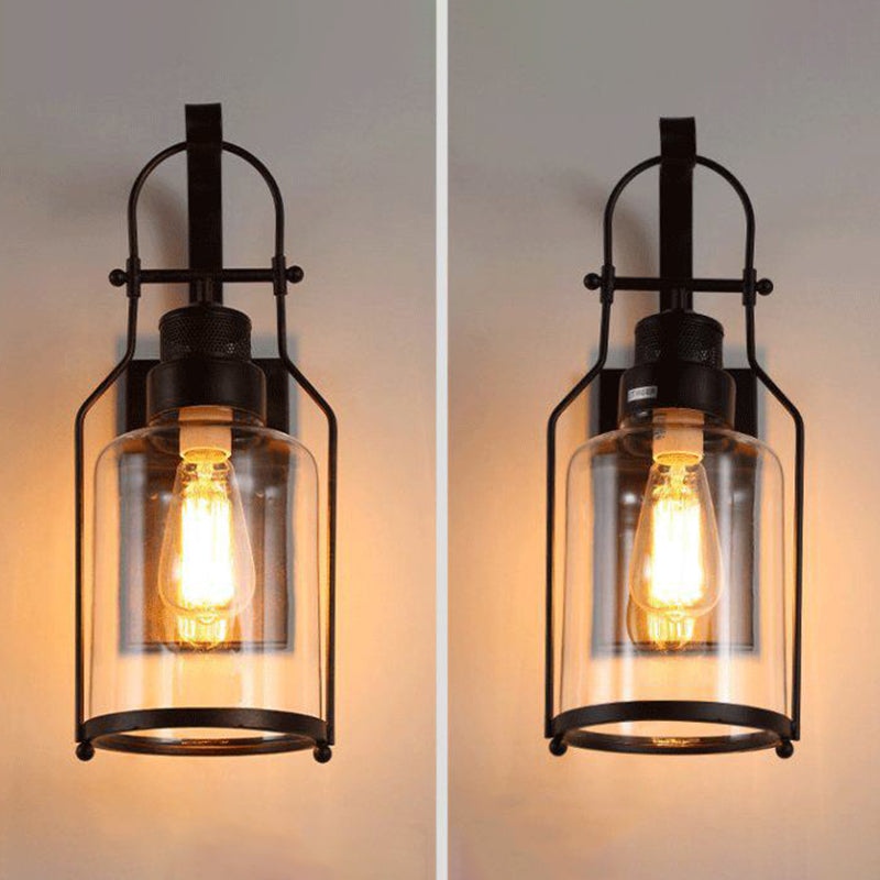Cylinder Clear Glass Wall Mount Lamp 1-Light Vintage Coastal Wall Lighting Fixture for Hallway