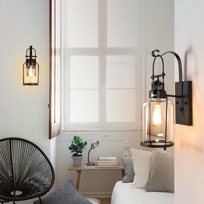 Cylinder Clear Glass Wall Mount Lamp 1-Light Vintage Coastal Wall Lighting Fixture for Hallway