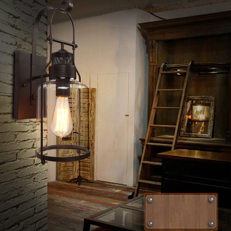 Cylinder Clear Glass Wall Mount Lamp 1-Light Vintage Coastal Wall Lighting Fixture for Hallway
