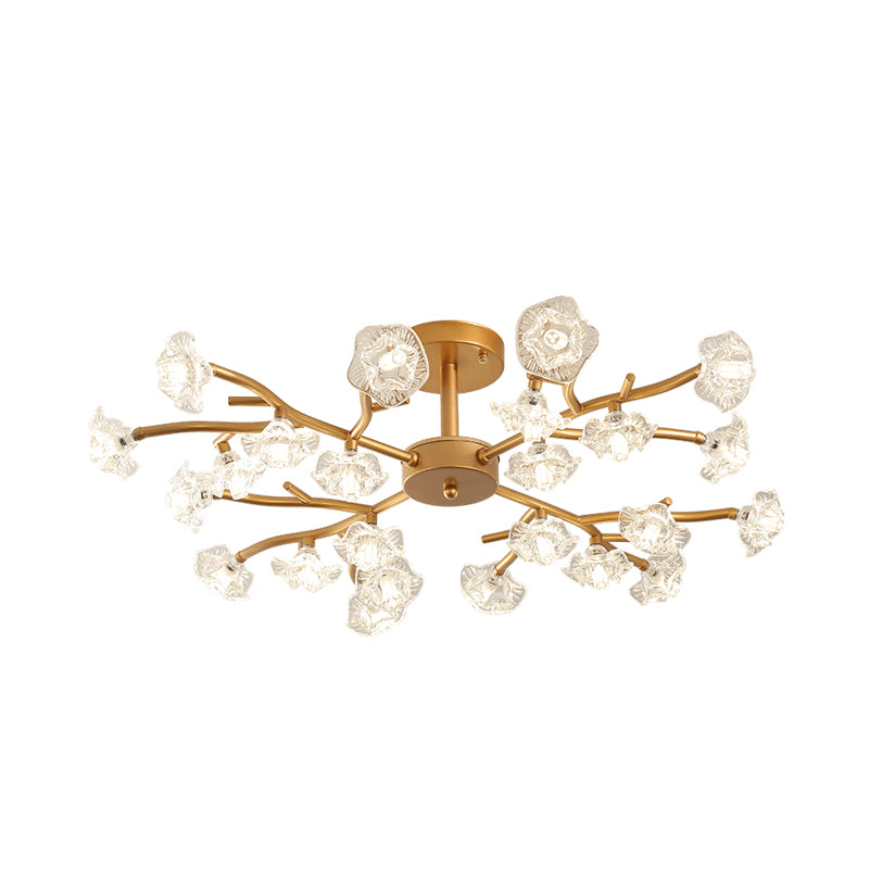 Crystal Flower Plafond Mount traditionaliste 18/24 Bulbes LED Gold Semi Flush Mount Lightture