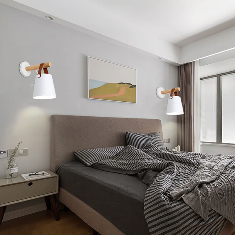 Lámparas de pared cónicas montado en la pared apliques de pared de madera ultra moderna con cinturón para dormitorio