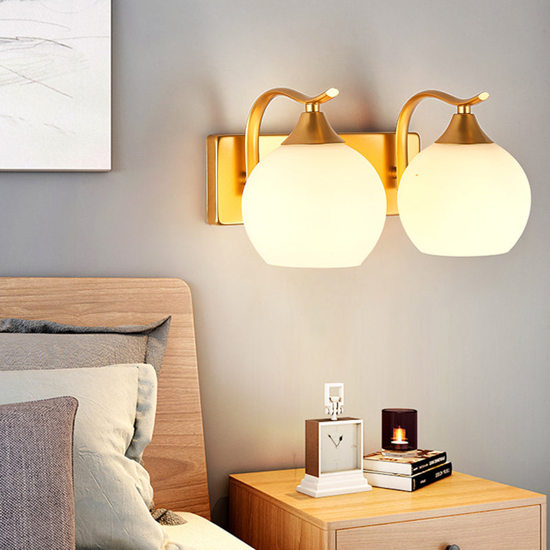 Round Milk Glass Wall Lighting Fixtures Modern Wall Mounted Light Fixture for Bedroom