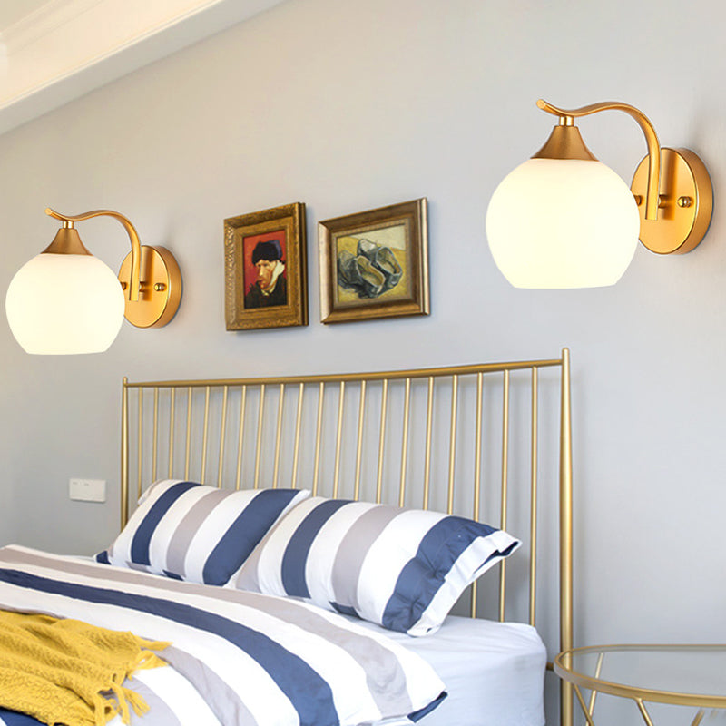 Round Milk Glass Wall Lighting Fixtures Modern Wall Mounted Light Fixture for Bedroom