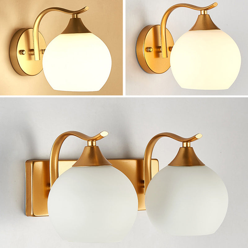 Round Milk Glass Wall Lighting Fixtures Modern Wall Mounted Light Fixture for Bedroom