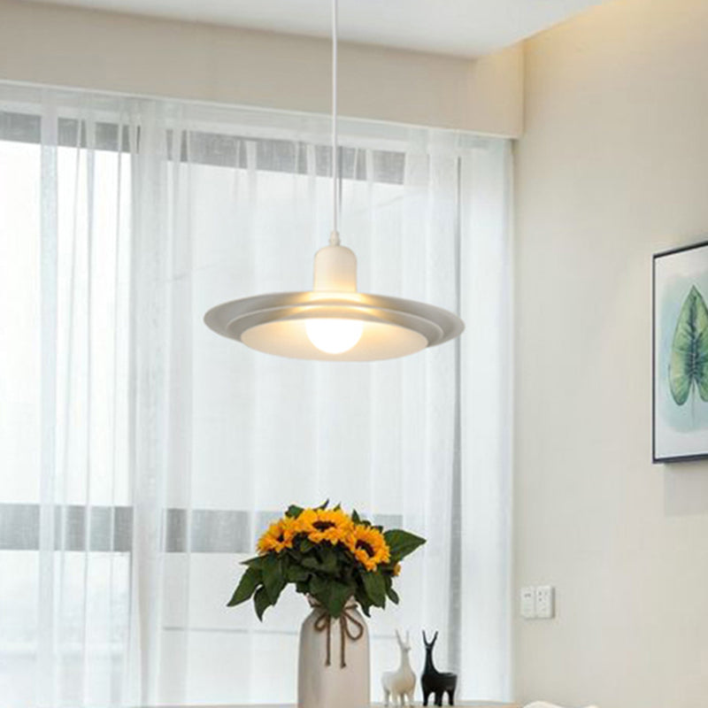 Metal Circular Pendant Light Modernist 1 Bulb White Suspended Lighting Fixture for Dining Room