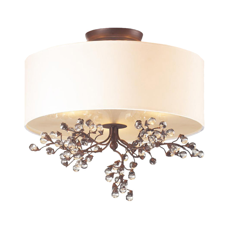 BEIGE 3/4/5 têtes Semi Flush Light Traditional Clear Crystal Drum Plafond pour le salon