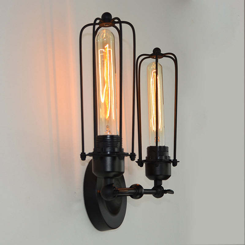 2 Lights Metal Wall Mounted Light Fixture Industrial Cage Shade Wall Hanging Lights for Bathroom