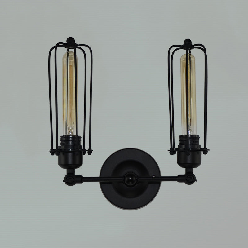 2 Lights Metal Wall Mounted Light Fixture Industrial Cage Shade Wall Hanging Lights for Bathroom