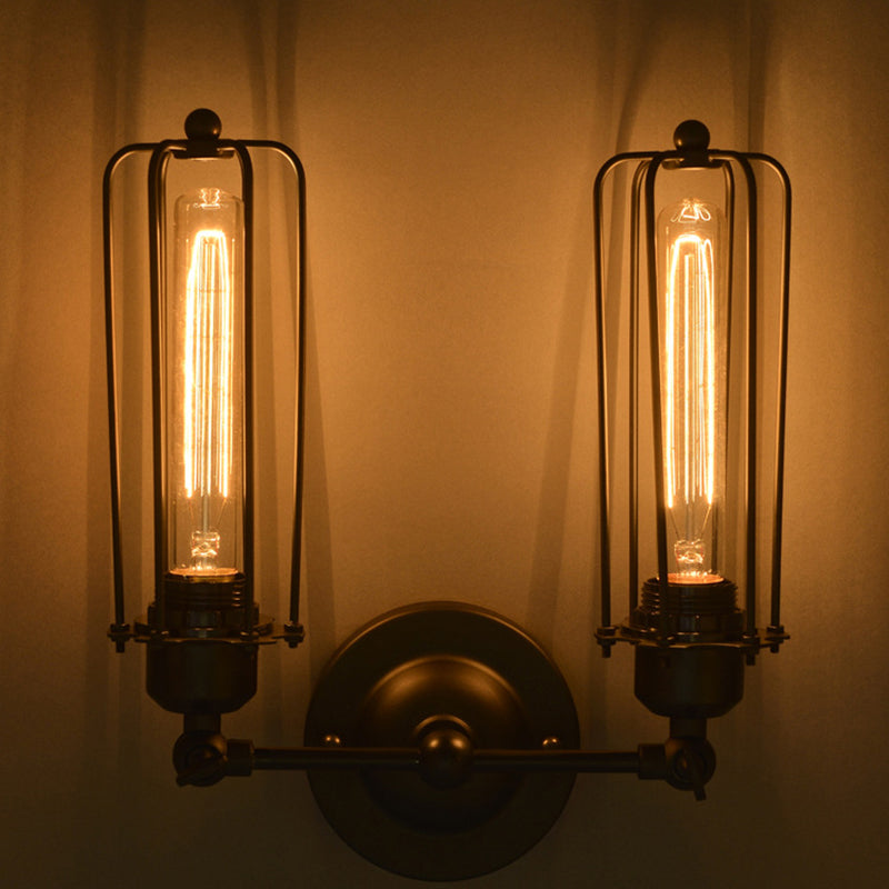 2 Lights Metal Wall Mounted Light Fixture Industrial Cage Shade Wall Hanging Lights for Bathroom