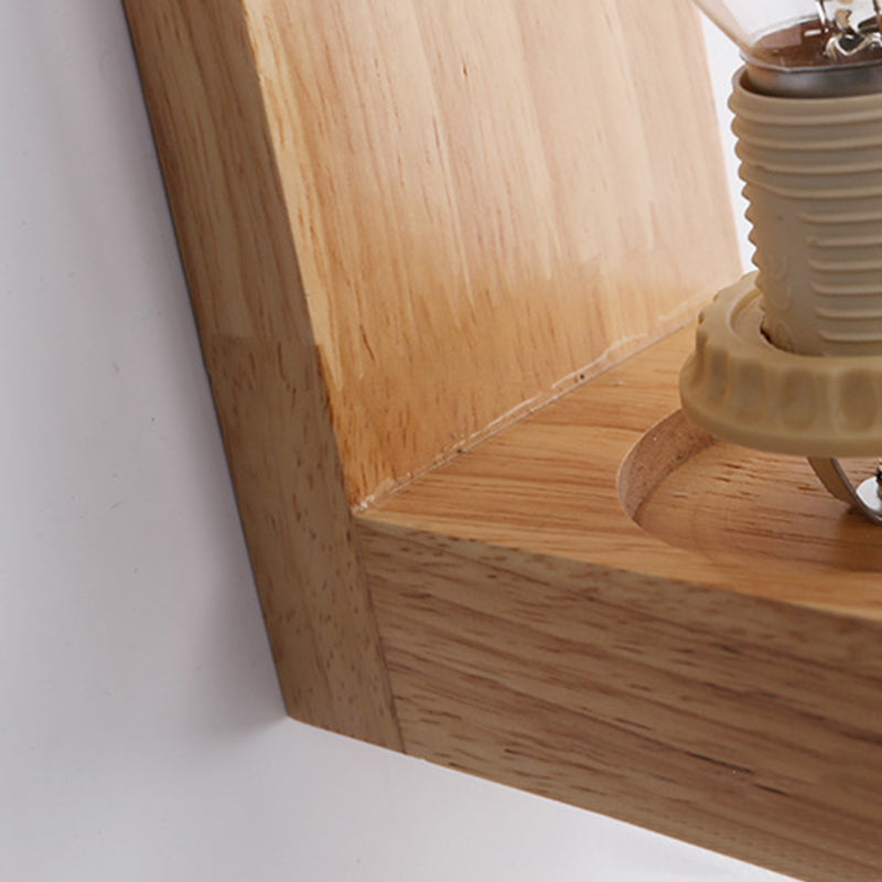Log Color Rectangular Wall Sconce in Modern Concise Style Wooden 1-Light Wall Lamp with Glass Shade