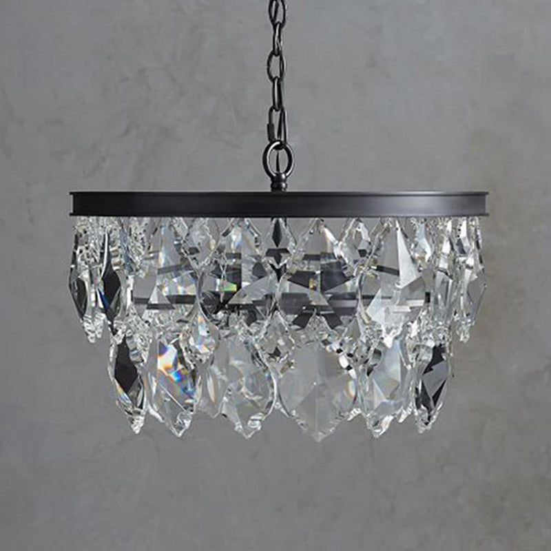 4 bulbos lámpara colgante circular retro negro/dorado lámpara de lámpara de cristal de vidrio biselado para restaurante para restaurante