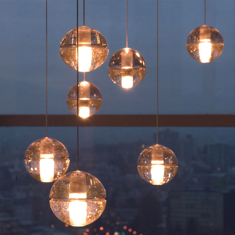 Verre transparent le plafond rond Lumiaire contemporain 1 Éclairage pendentif de tête pour chambre à coucher