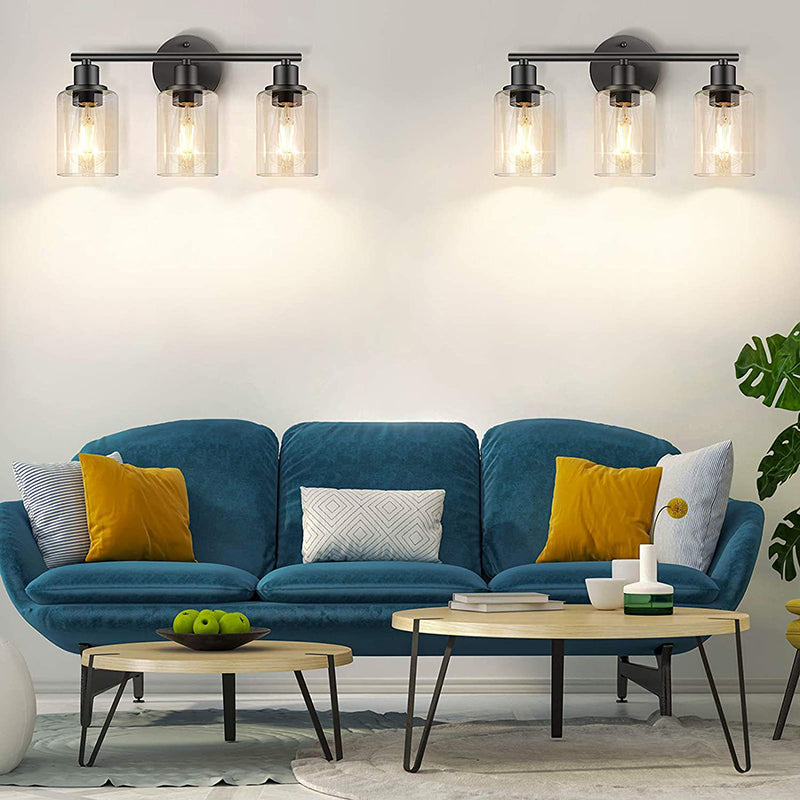 3 Lights Clear Glass Wall Mounted Light Fixture Industrial Cylinder Wall Mount Light for Bathroom