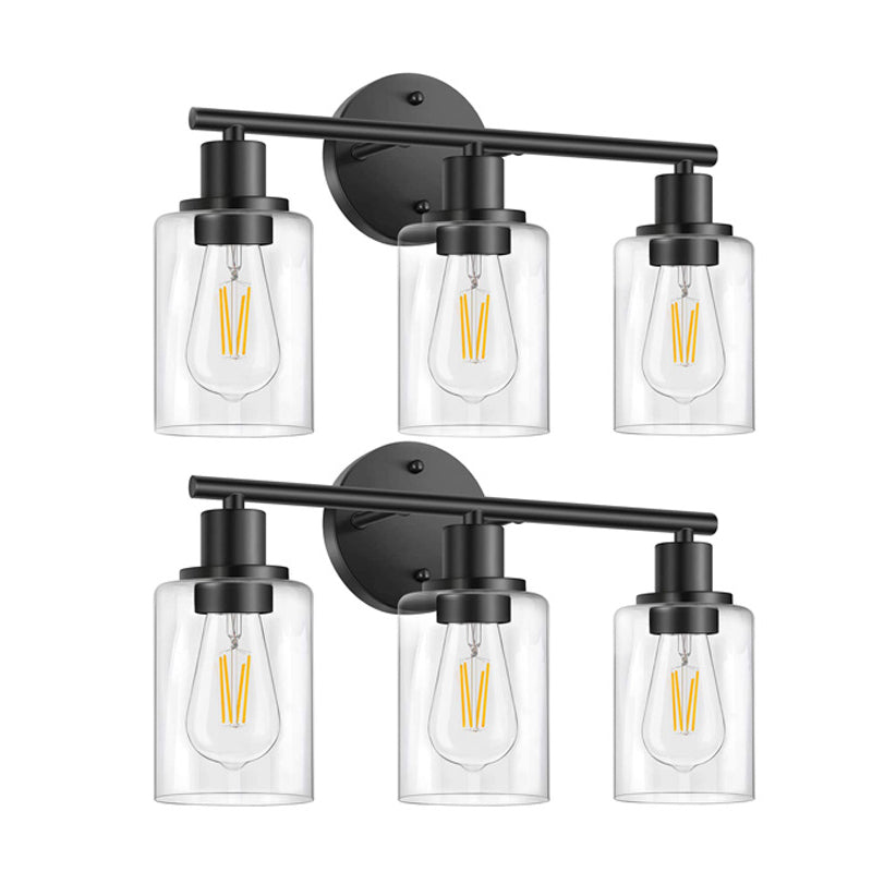 3 Lights Clear Glass Wall Mounted Light Fixture Industrial Cylinder Wall Mount Light for Bathroom