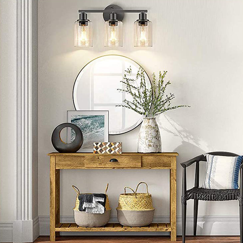 3 Lights Clear Glass Wall Mounted Light Fixture Industrial Cylinder Wall Mount Light for Bathroom