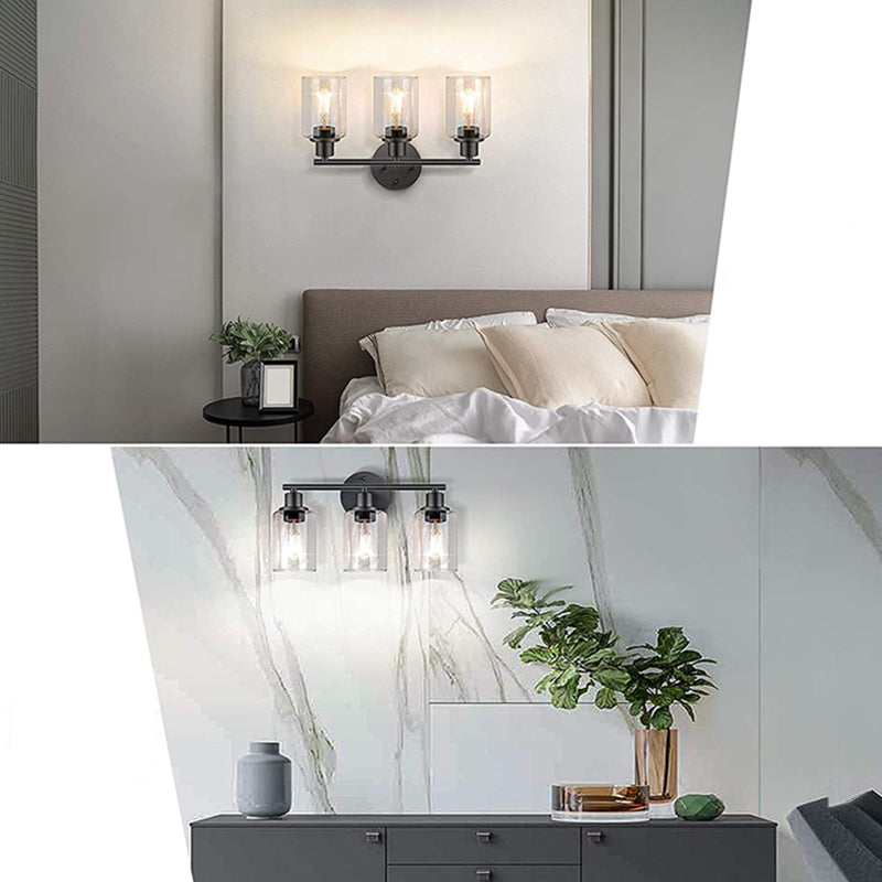 3 Lights Clear Glass Wall Mounted Light Fixture Industrial Cylinder Wall Mount Light for Bathroom