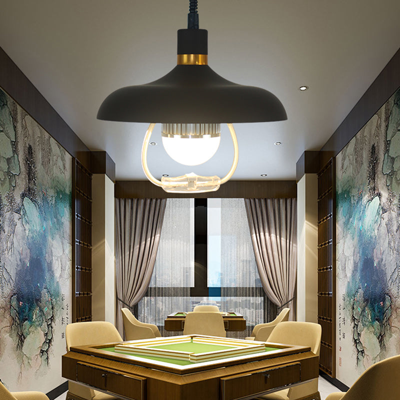 1-Light Round Commercial Pendant Lighting Industrial Metal Hanging Lamp with Pull Down Handle