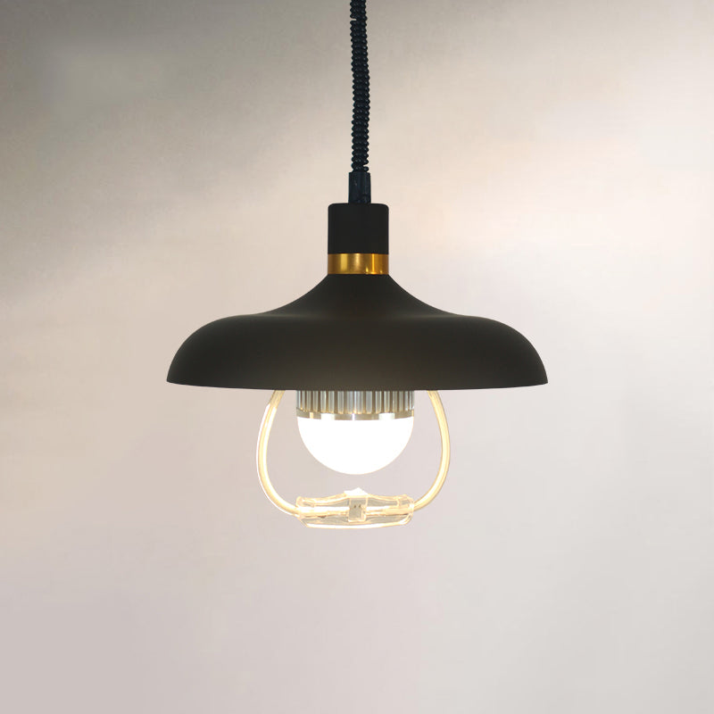 1-Light Round Commercial Pendant Lighting Industrial Metal Hanging Lamp with Pull Down Handle