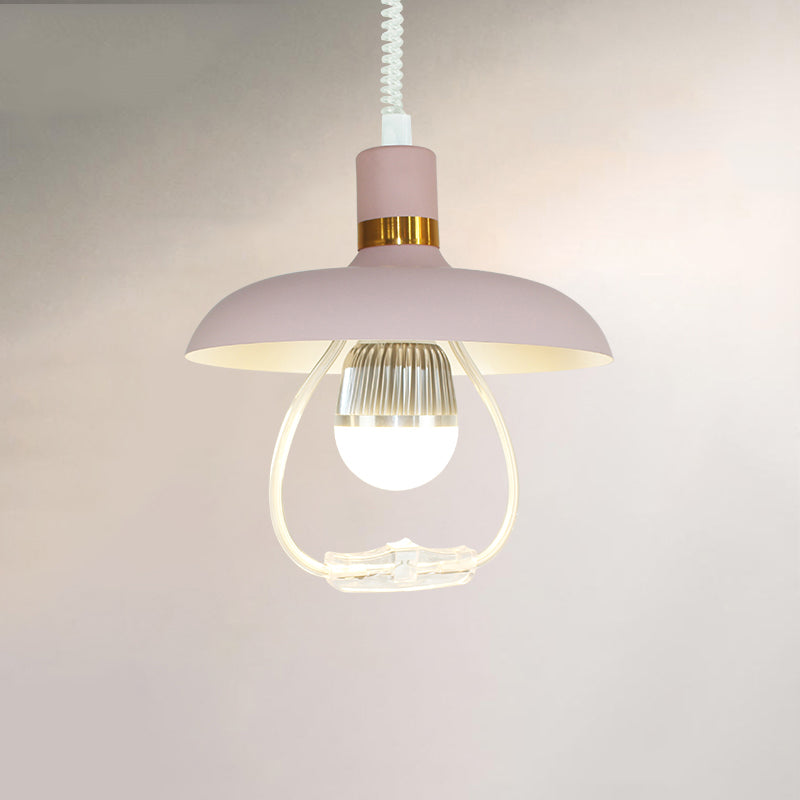 1-Light Round Commercial Pendant Lighting Industrial Metal Hanging Lamp with Pull Down Handle