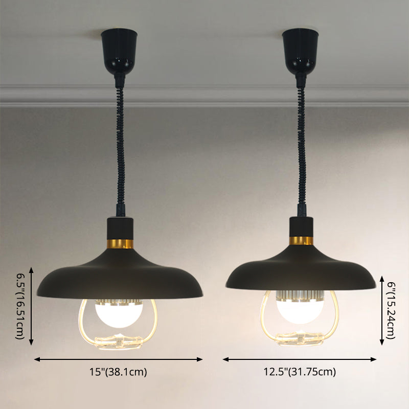 1-Light Round Commercial Pendant Lighting Industrial Metal Hanging Lamp with Pull Down Handle