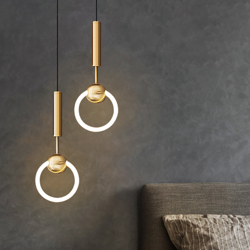 LED Halo Pendant Lamp Simplicity Metal Bedside LED Ceiling Suspension Light in Gold