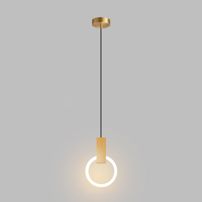 LED Halo Pendant Lamp Simplicity Metal Bedside LED Ceiling Suspension Light in Gold